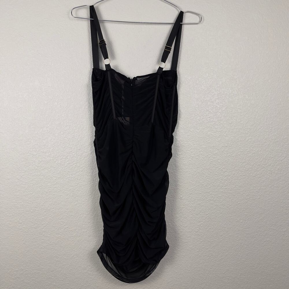 Oh Polly Sheer Perfection Mesh Corset Underwired Mini Dress Black 4 Ruched NWT - Picture 4 of 16